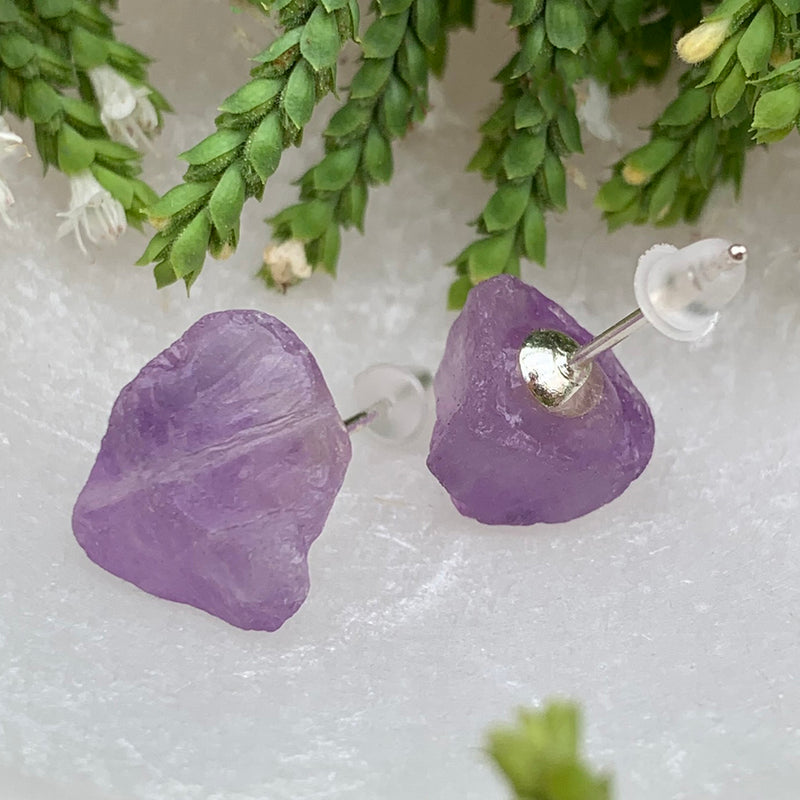 Earrings - Amethyst Raw Stone Studs