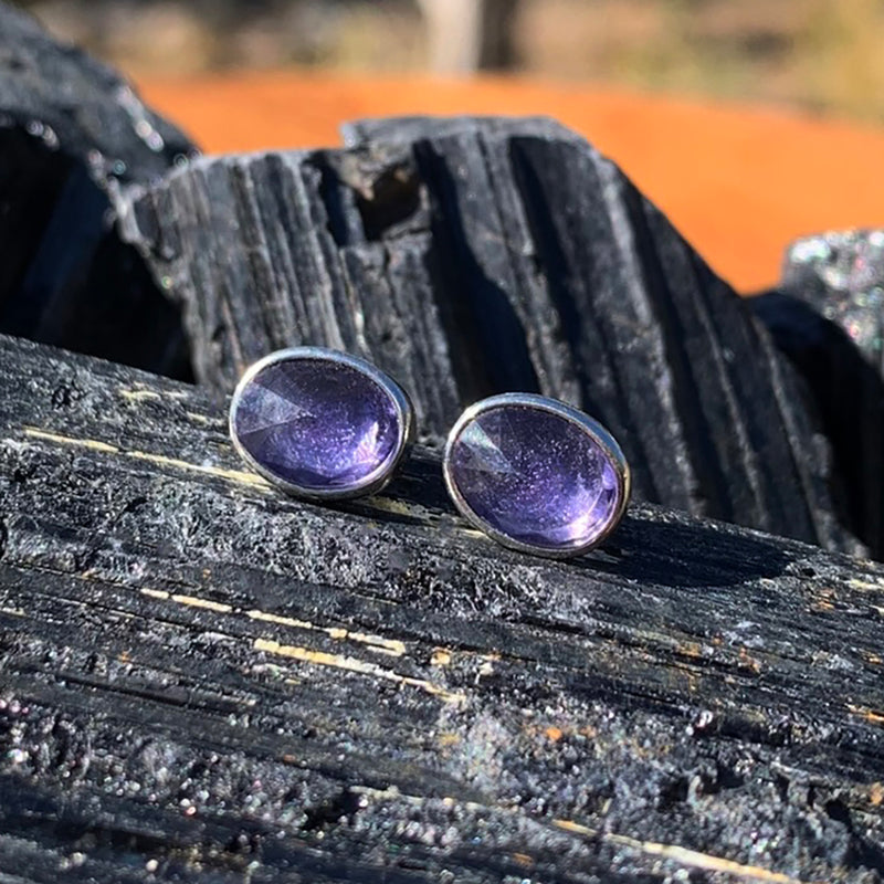 Earrings - Amethyst Crystal Sterling Silver Studs