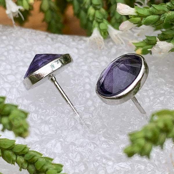 Earrings - Amethyst Crystal Sterling Silver Studs