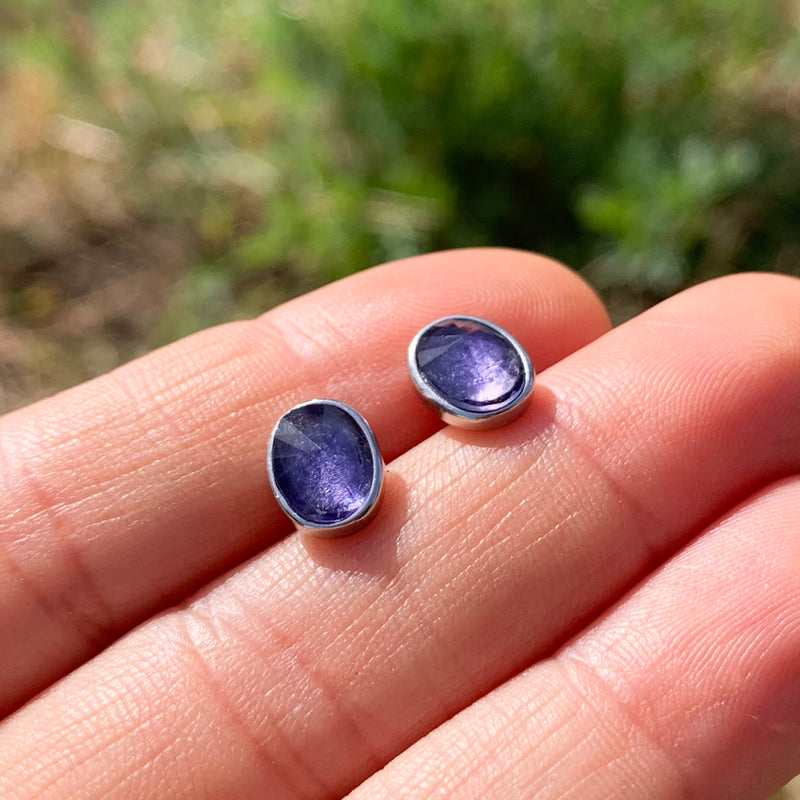 Earrings - Amethyst Crystal Sterling Silver Studs