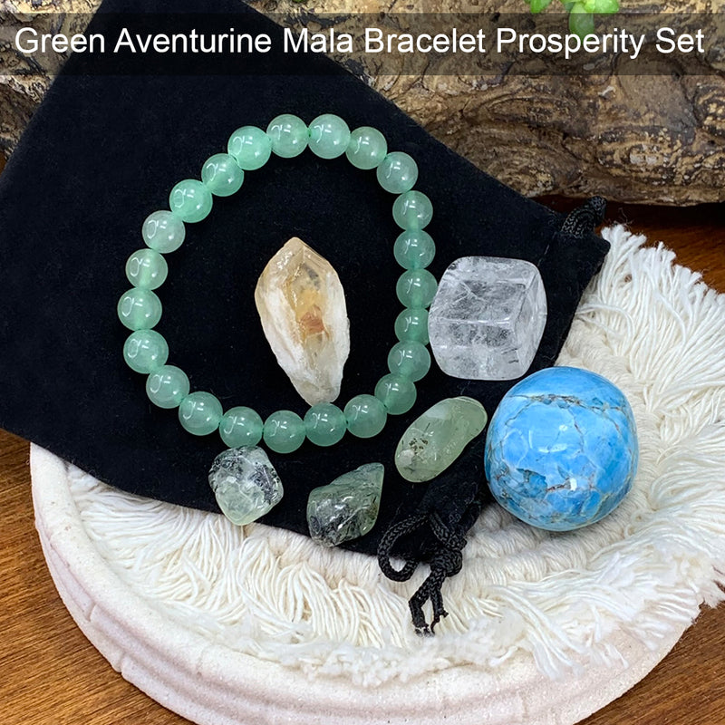 Conjunto de bolsa de prosperidad de pulsera Aventurine Mala