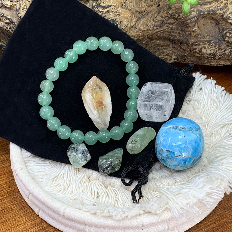 Conjunto de bolsa de prosperidad de pulsera Aventurine Mala