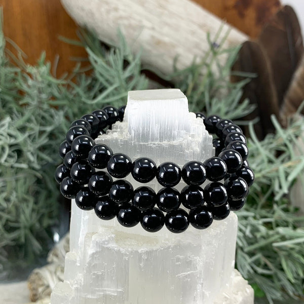 Mala Black Obsidian armband með flauelspoki