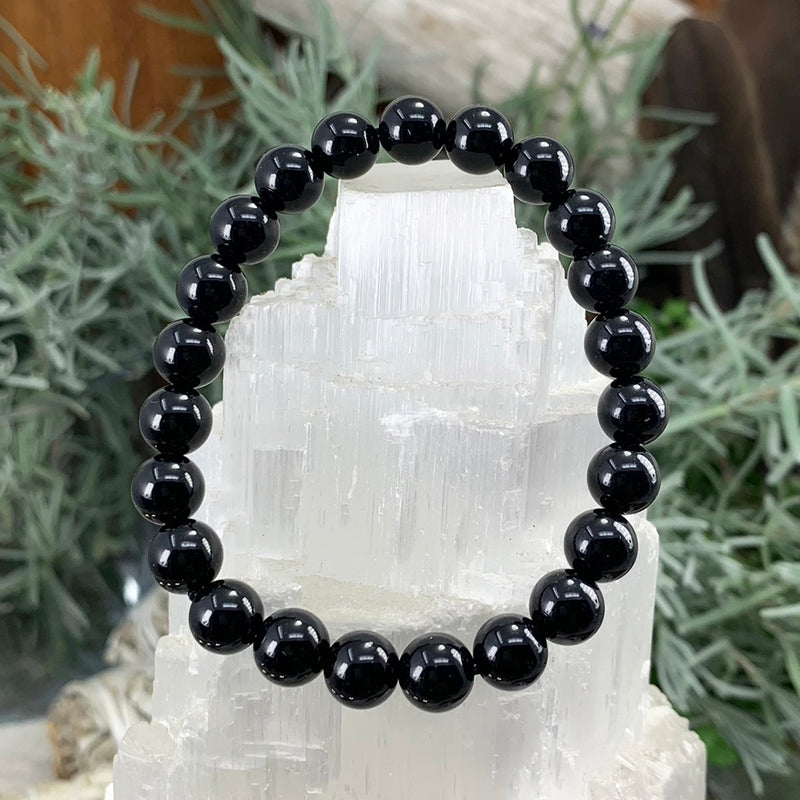 Bracelet Mala en obsidienne noire avec pochette en velours