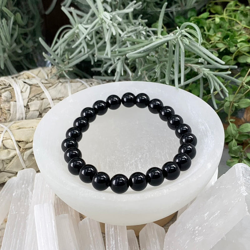 Mala Black Obsidian armbånd med fløjlspose