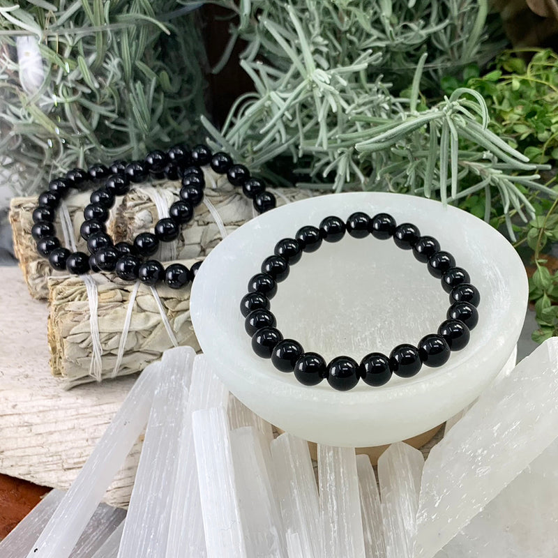 Bracelet Mala en obsidienne noire avec pochette en velours