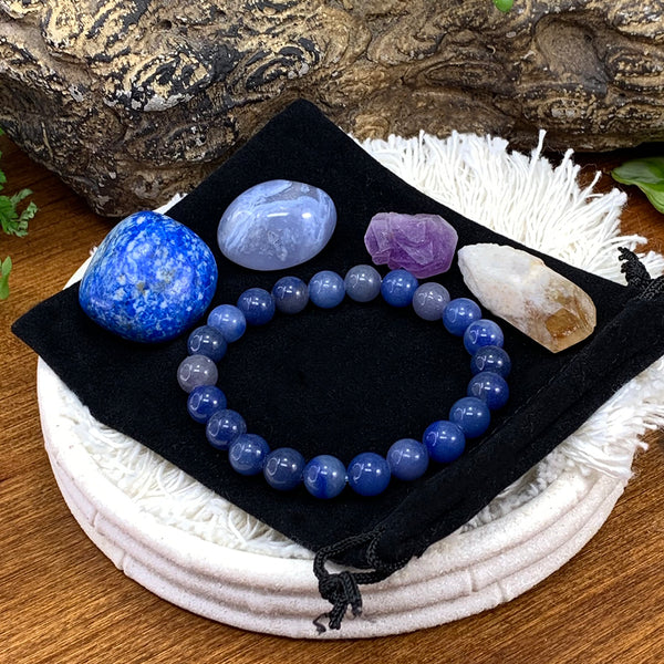 Conjunto de bolsa de sinergia de pulsera mala de aventurina azul