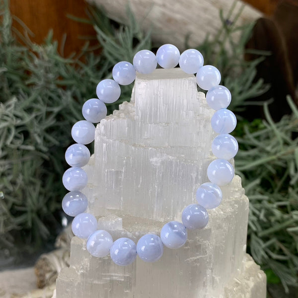 Mala Blue Lace Agate armband með flauelspoka