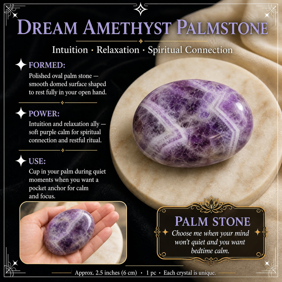 Palmstone d'améthyste de rêve