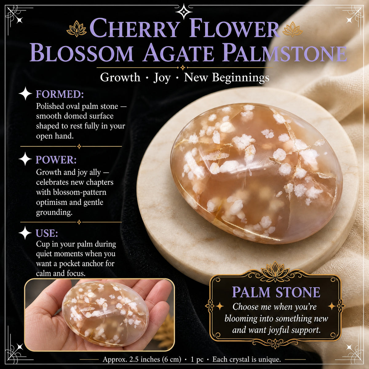 Fleur de cerisierBlossom Agate Palmstone