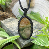 Grænt Moss Agate Macrame Hengiskraut Hálsmen