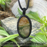 Green Moss Agate Macramé Pendant Necklace