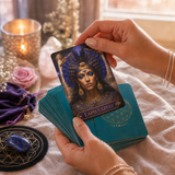 🌙 Deck Oracle d'éveil féminin sacré et ensemble de 13 compagnons de cristal