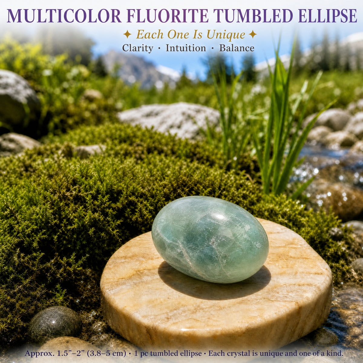 Ellipse roulée en fluorite multicolore
