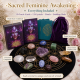 🌙 Deck Oracle d'éveil féminin sacré et ensemble de 13 compagnons de cristal