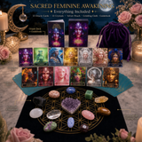 🌙 Deck Oracle d'éveil féminin sacré et ensemble de 13 compagnons de cristal
