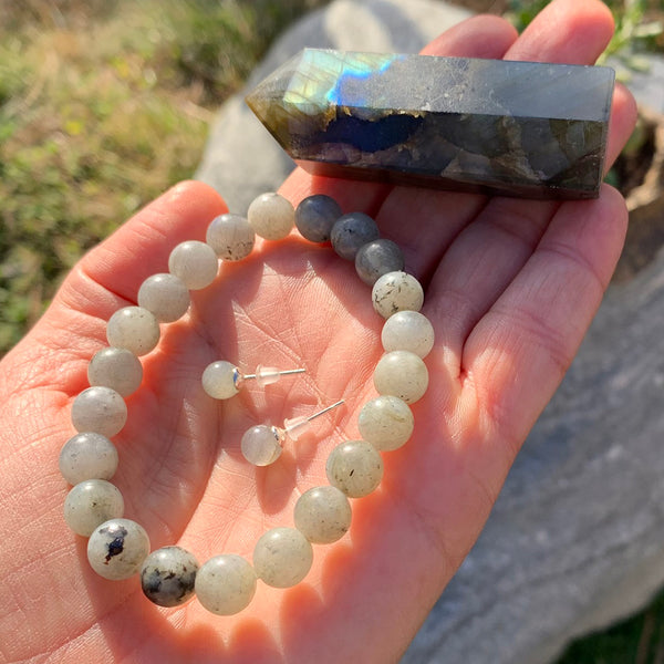 Bracelet Mala Labradorite Avec Pochette En Velours