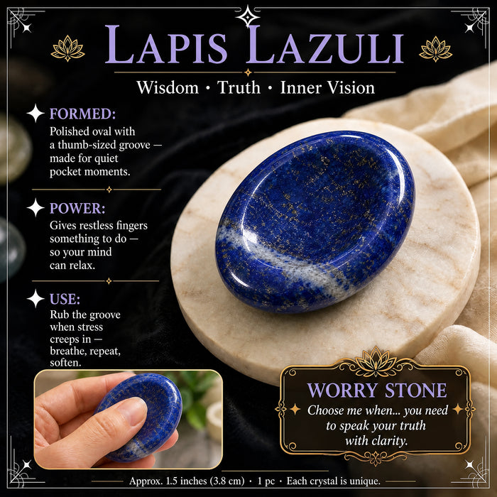 Lapis Lazuli worry stone: deep blue with flecks of gold, with a thumb groove