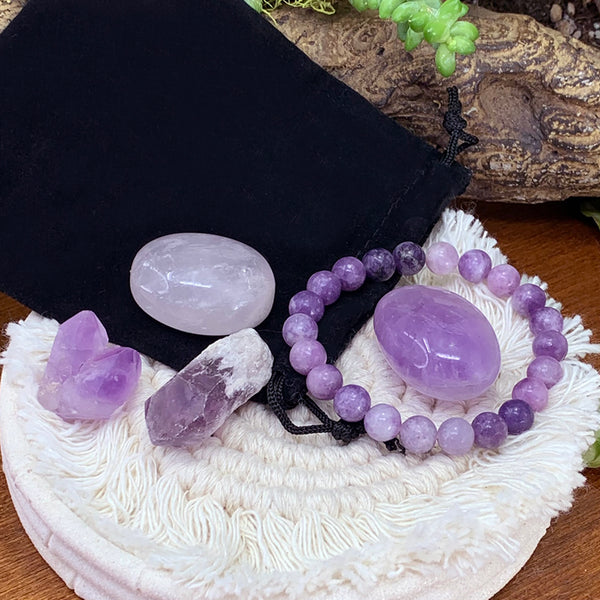 Ensemble de pochettes Unity pour bracelet Mala en lépidolite