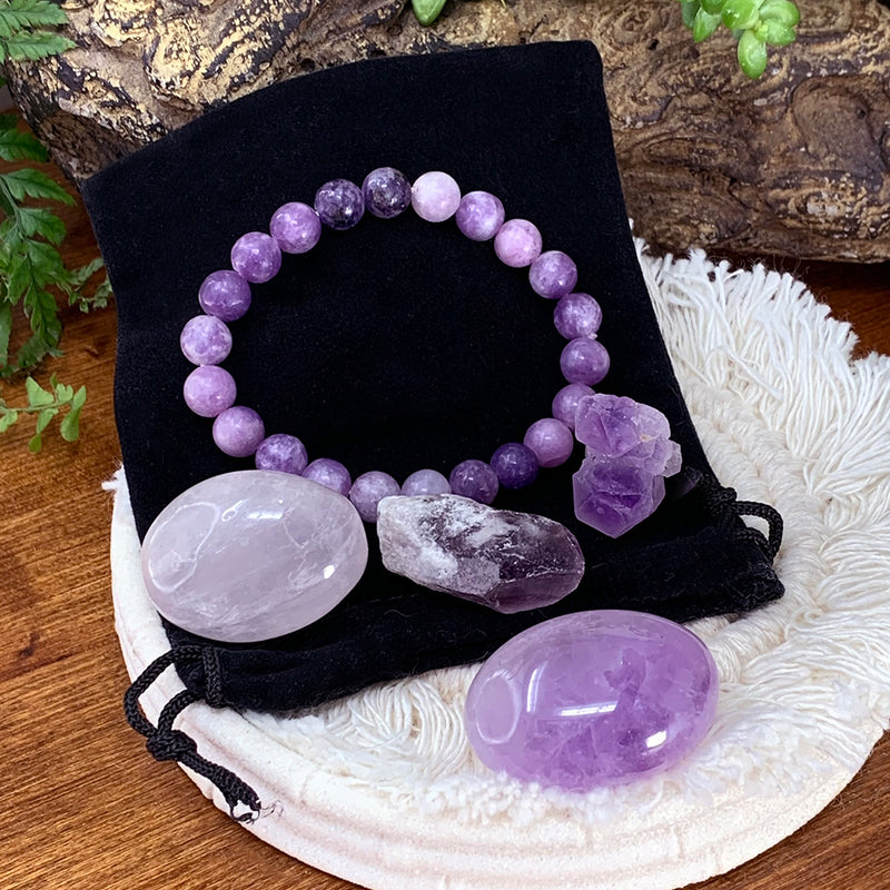 Ensemble de pochettes Unity pour bracelet Mala en lépidolite