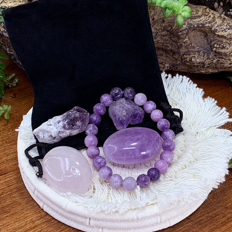 FREE GIVEAWAY!  Lepidolite Mala and Amethyst Pouch Set (Just Pay Cost of Shipping)