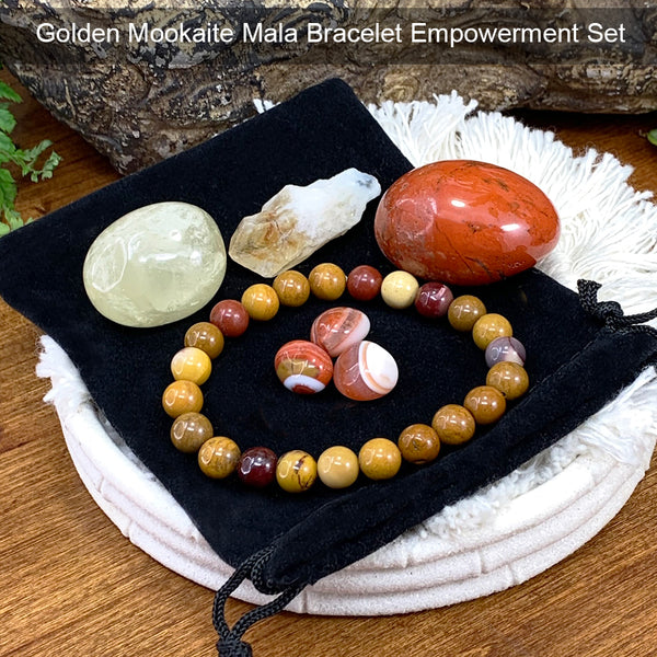 Golden Mookaite Mala Armband Empowerment Pouch Set