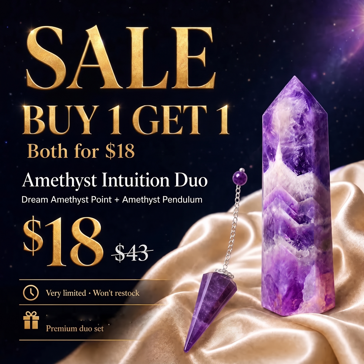 SALE - Amethyst Duo Point & Pendulum