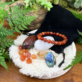 Röndótt Red Agate Mala Armband Harmony Pouch Set