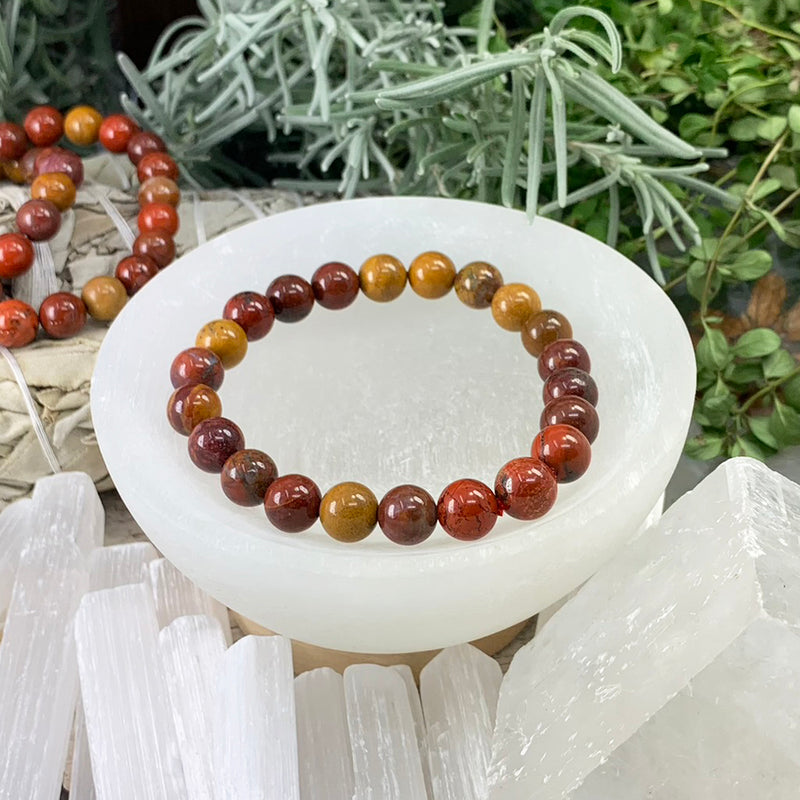 Mala Red Earth Mookaite Jaspis armbånd med fløjlpose