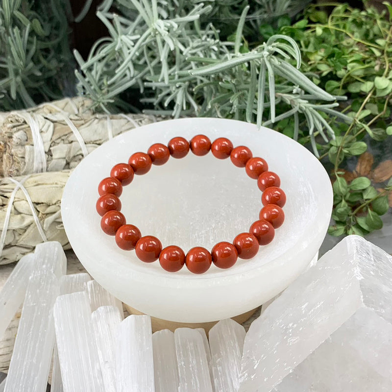 Pulsera Mala De Jaspe Rojo Con Bolsita De Terciopelo