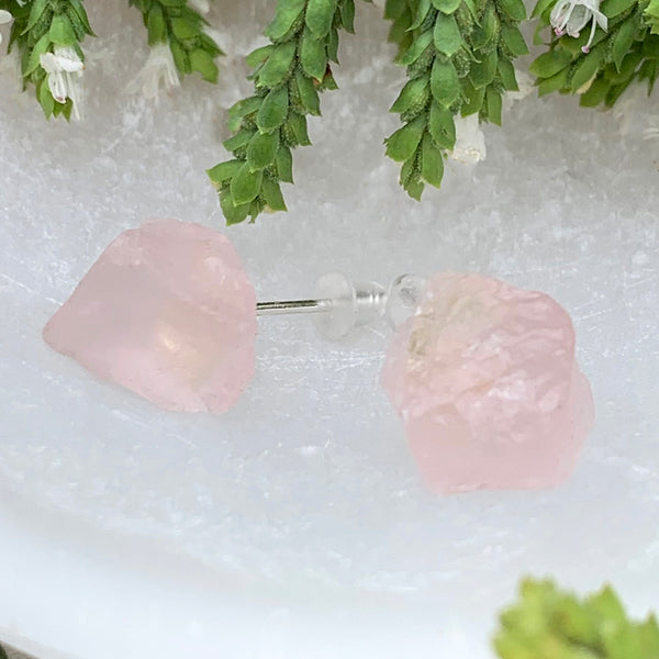 Earrings - Rose Quartz Raw Stone Studs