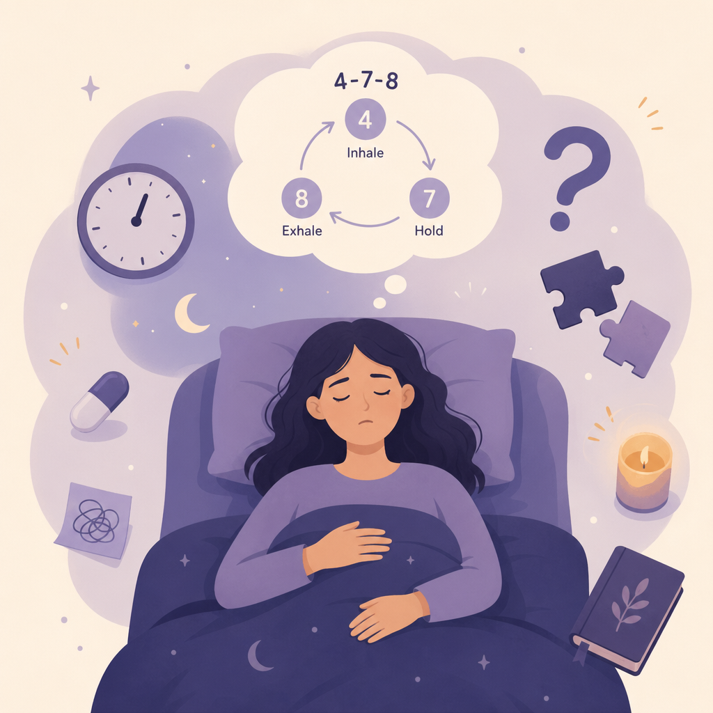 A single breathing hack isn't enough on its own &mdash; scattered fragments of advice surround a tired mind.